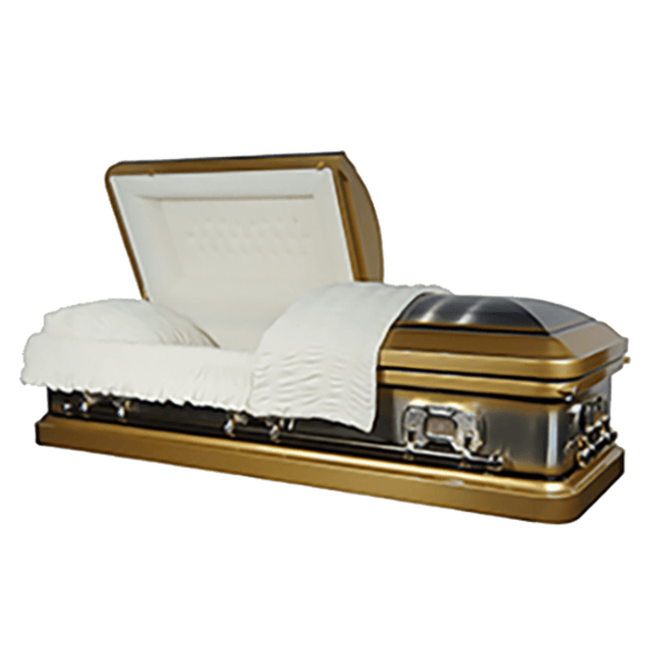 King Gold Caskets — gold 18-gauge steel with velvet interior