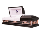 Legacy Harmony casket — dark orchid 18-gauge steel with pink velvet interior