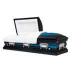 Legacy Series Blue casket — blue 18-gauge steel with white velvet interior