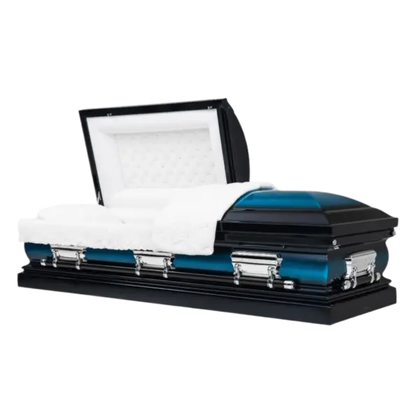 Legacy Series Blue casket — blue 18-gauge steel with white velvet interior