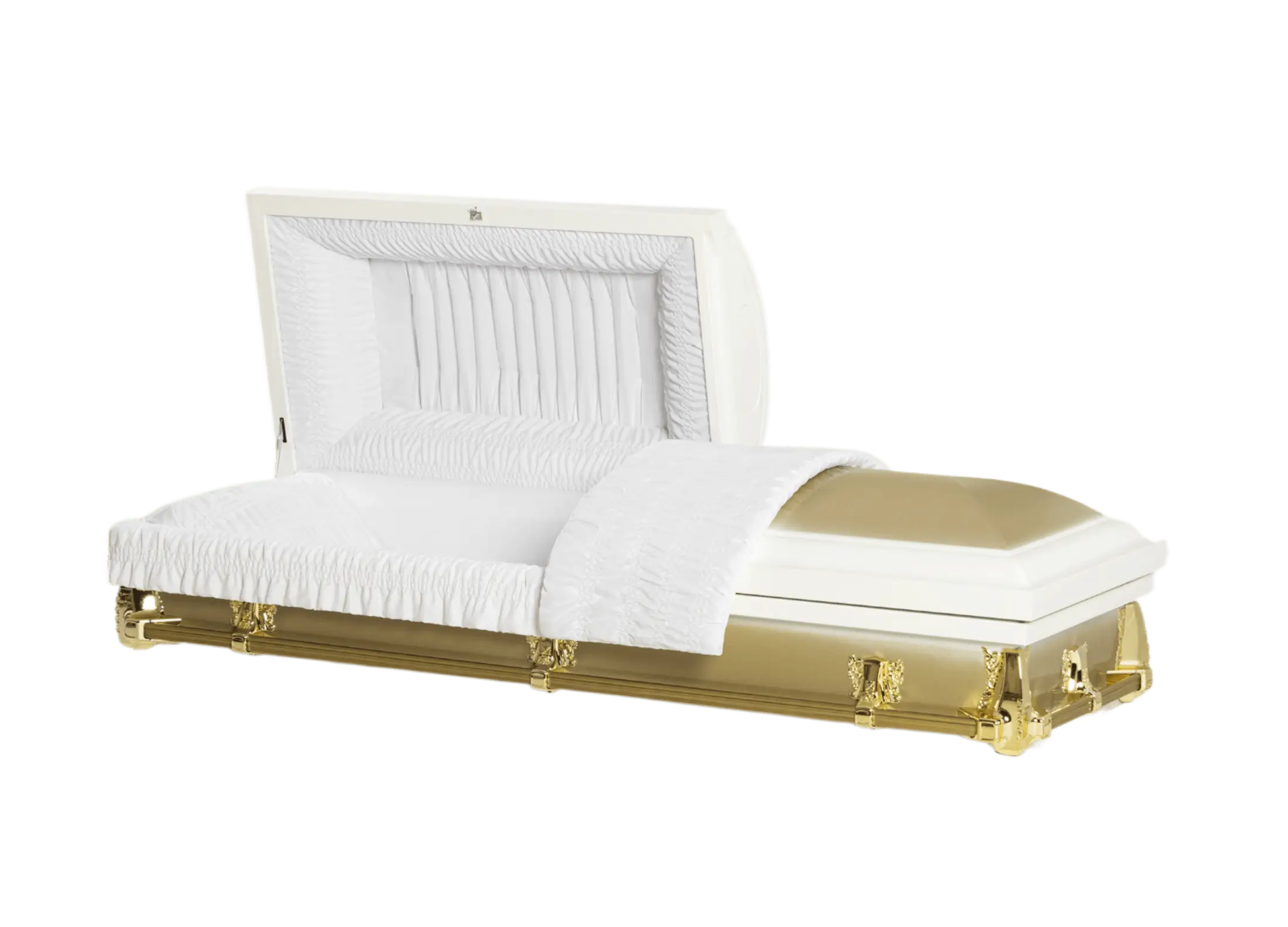 Lenox Series White/Gold casket — gold 20-gauge steel with white crepe interior (view 2)