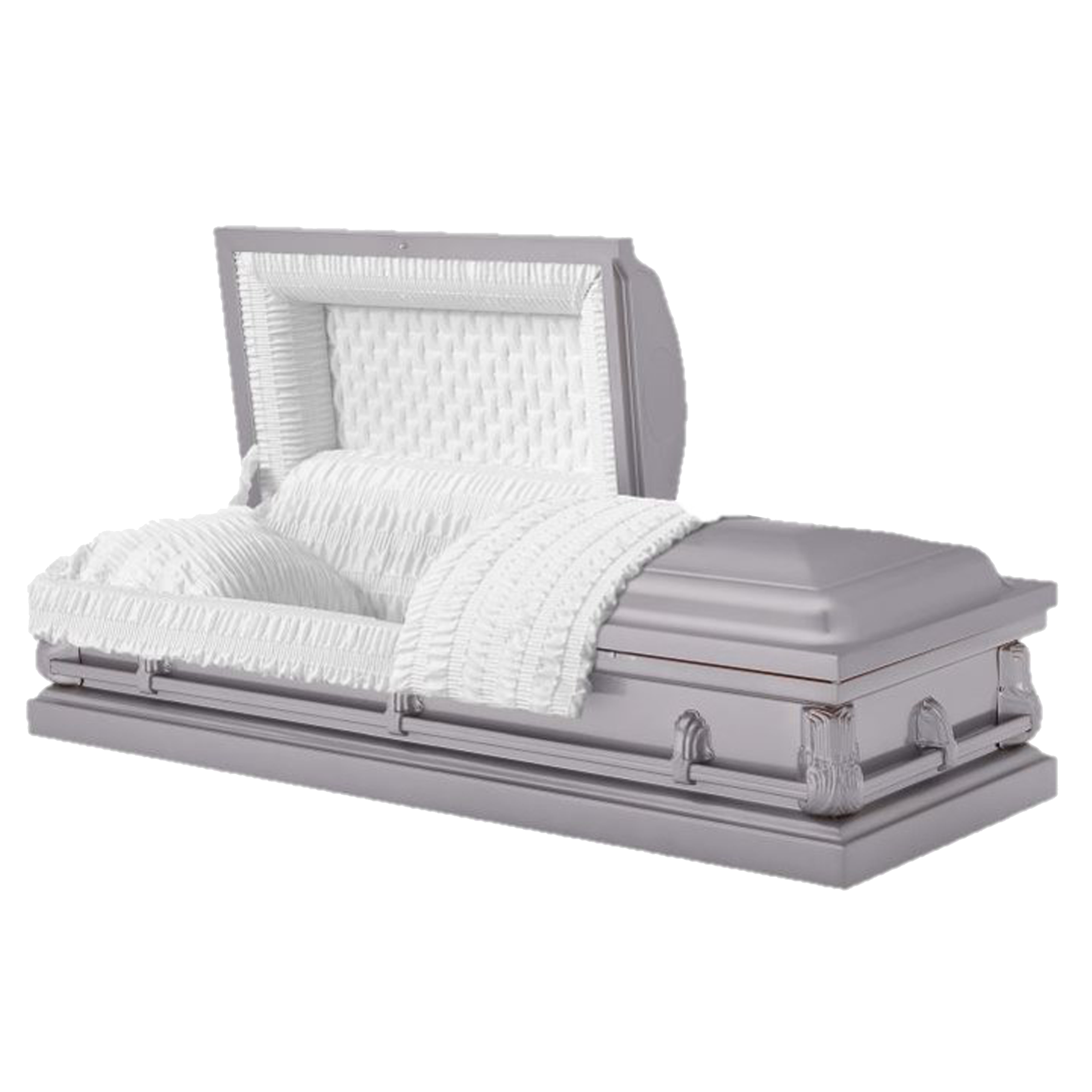 Lincoln casket — silver 20-gauge steel with white crepe interior (view 2)