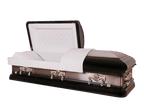 Mars Midnight casket — black 18-gauge steel with white velvet interior
