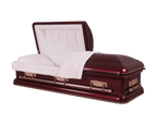 Mars Ruby casket — burgundy 18-gauge steel with white velvet interior (view 2)