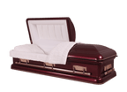 Mars Ruby casket — burgundy 18-gauge steel with white velvet interior