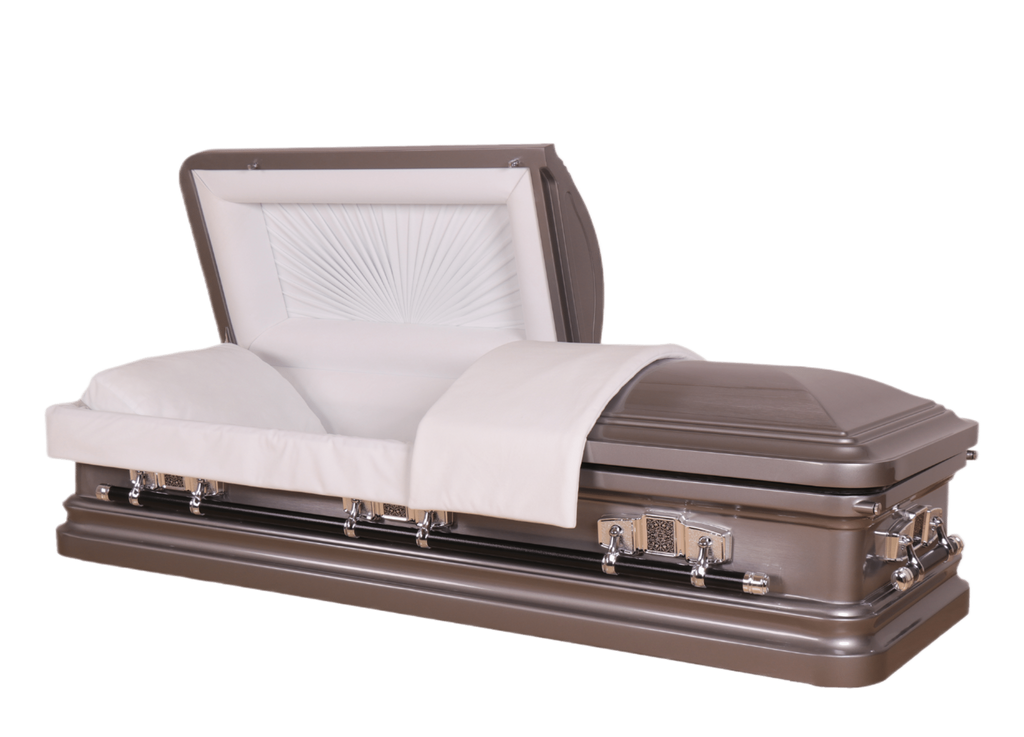 Mars Venetian Gray casket — gray 18-gauge steel with white velvet interior (view 2)