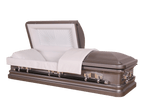 Mars Venetian Gray casket — gray 18-gauge steel with white velvet interior