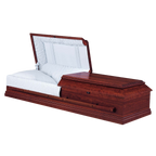 Mason Cherry Cremation Casket — solid cherry with blue crepe interior (view 2)