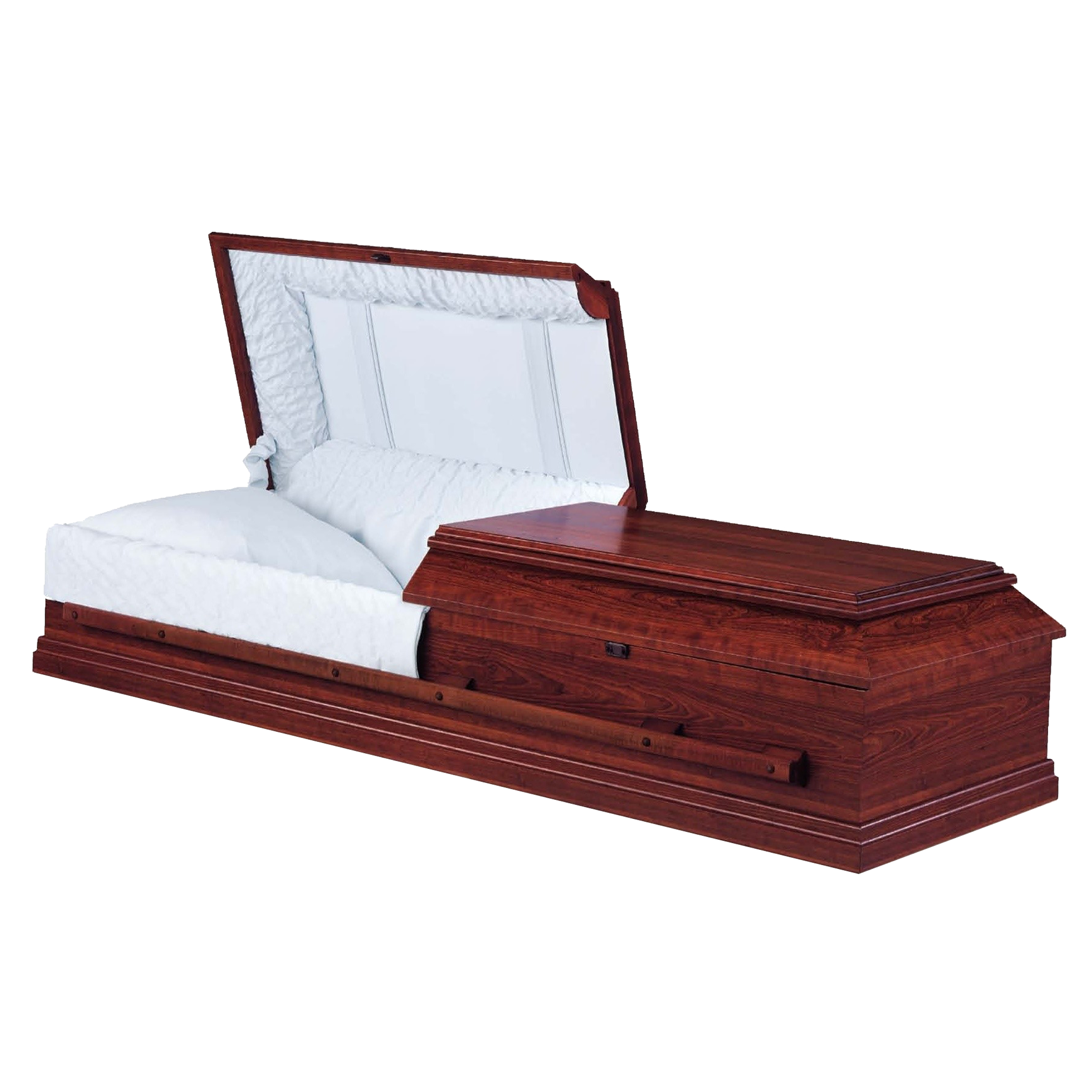 Mason Cherry Cremation Casket — solid cherry with blue crepe interior (view 2)
