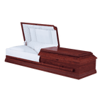 Mason Cherry Cremation Casket — solid cherry with blue crepe interior