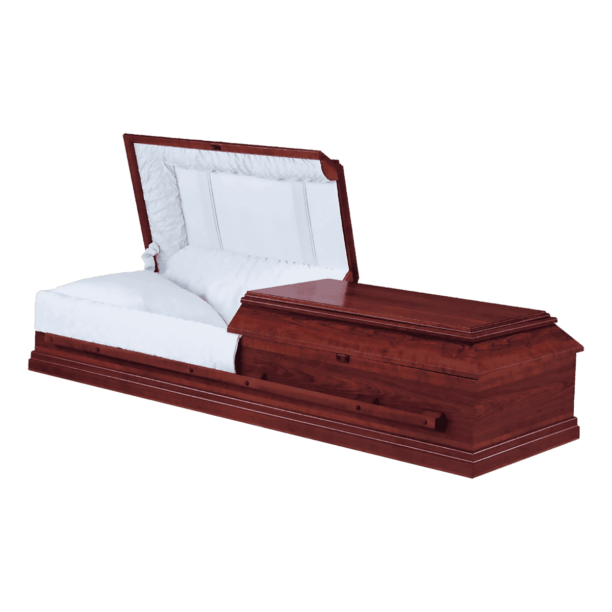 Mason Cherry Cremation Casket — solid cherry with blue crepe interior