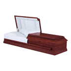 Mason Cherry Cremation Casket — solid cherry with blue crepe interior (view 3)