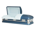 Delta Series Light Blue casket — blue 18-gauge steel with blue velvet interior