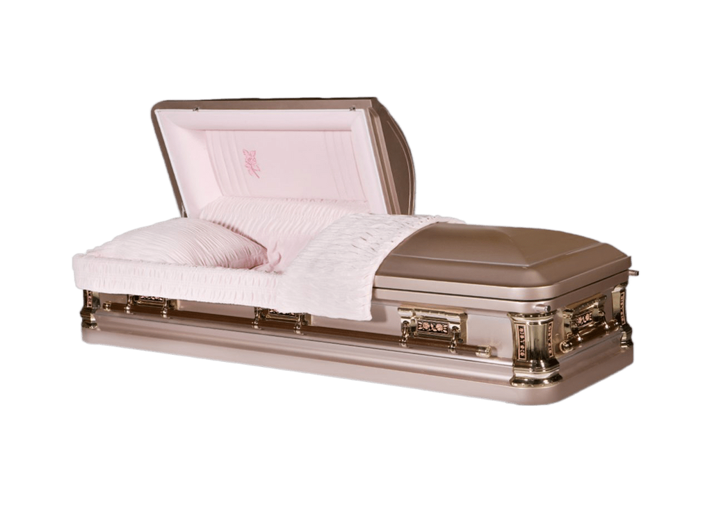 Delta Series Rose Pink casket — lavender 18-gauge steel with pink velvet interior (view 2)