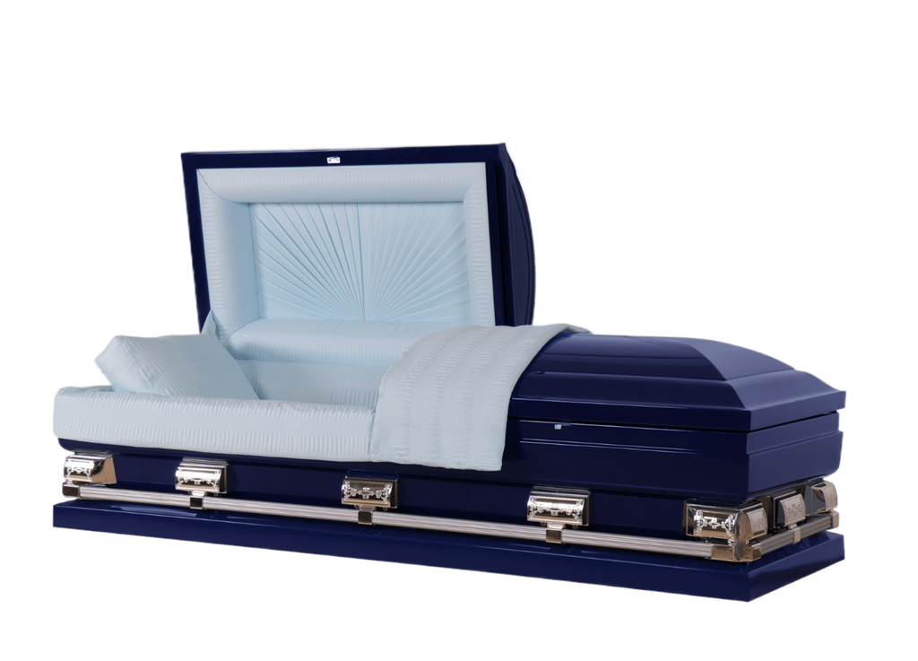 Mercury Series Navy Blue casket — navy blue 20-gauge steel with blue crepe interior (view 2)
