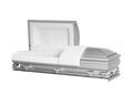 Mercury Series Silver casket — silver 20-gauge steel with white crepe interior