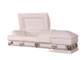 Mercury White/Silver casket — white 20-gauge steel with white crepe interior