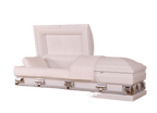 Mercury White/Silver casket — white 20-gauge steel with white crepe interior
