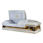 Mirror Gold Metal Casket — gold 18-gauge steel with white velvet interior (view 2)