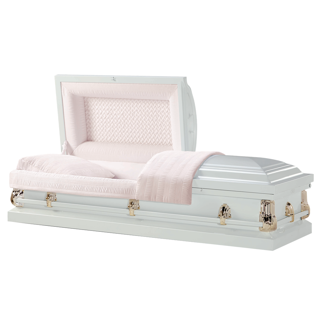 Monroe White casket — white 20-gauge steel with pink interior (view 2)