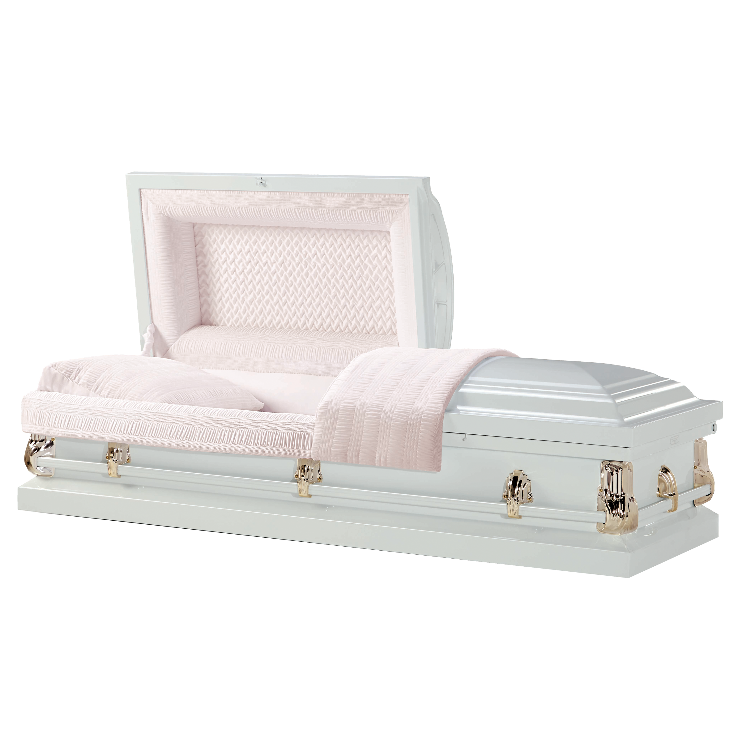 Monroe White casket — white 20-gauge steel with pink interior (view 2)
