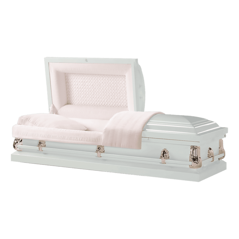 Monroe White casket — white 20-gauge steel with pink interior