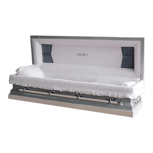 Discount Caskets Series Mother Rose Full Couch — pink 18-gauge steel with pink velvet interior