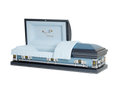 Neptune Blue Cross casket — blue 20-gauge steel with blue crepe interior