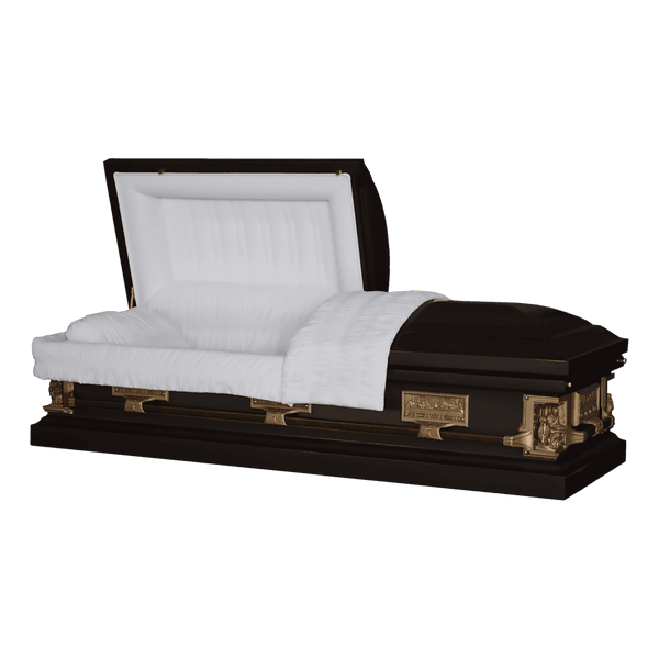New York Pieta Ebony casket — ebony 18-gauge steel with white velvet interior