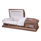 New York Pieta Topaz casket — brown 18-gauge steel with white velvet interior