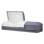 Norfolk Cremation casket — purple steel with ivory crepe interior (view 2)