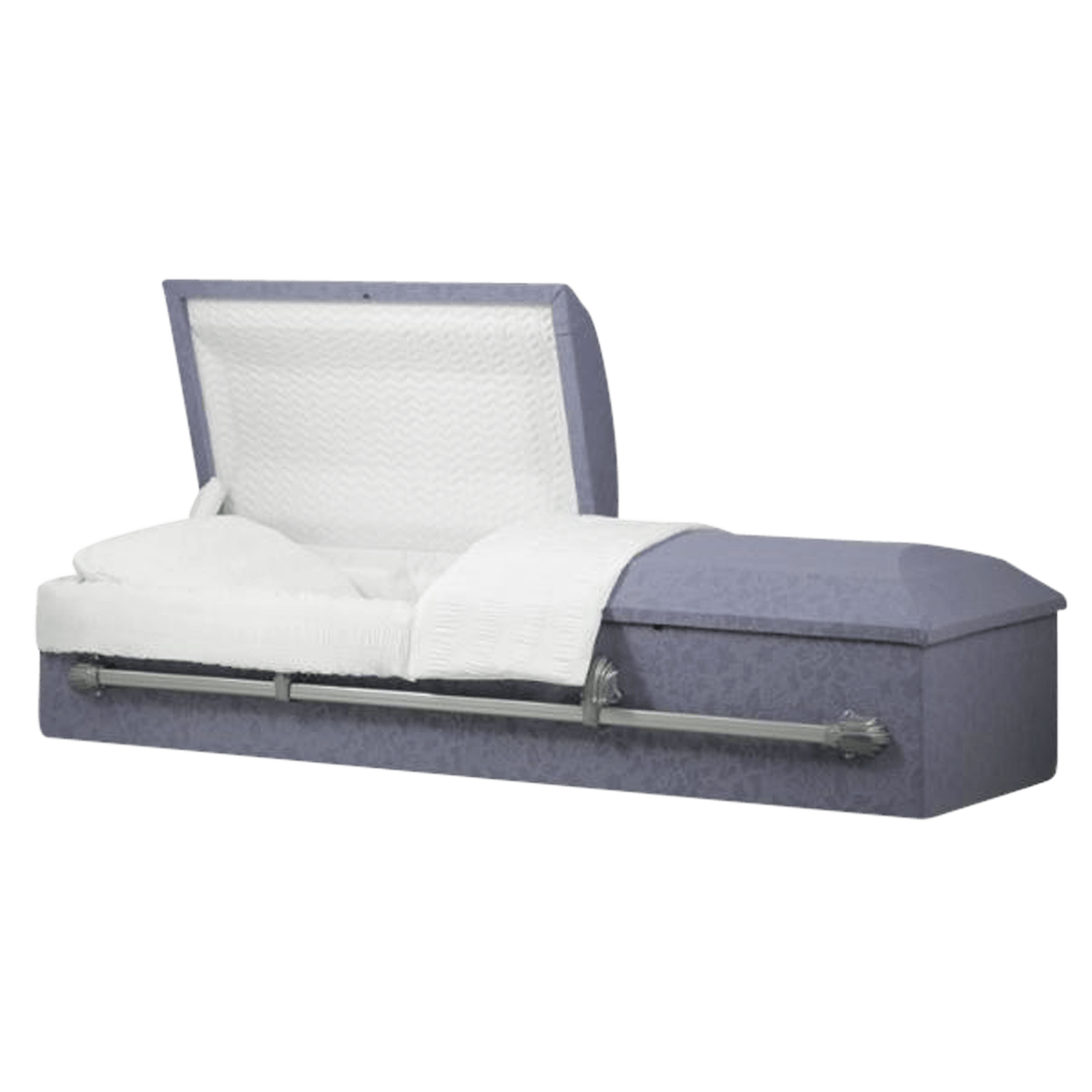 Norfolk Cremation casket — purple steel with ivory crepe interior (view 2)