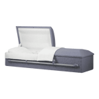 Norfolk Cremation casket — purple steel with ivory crepe interior