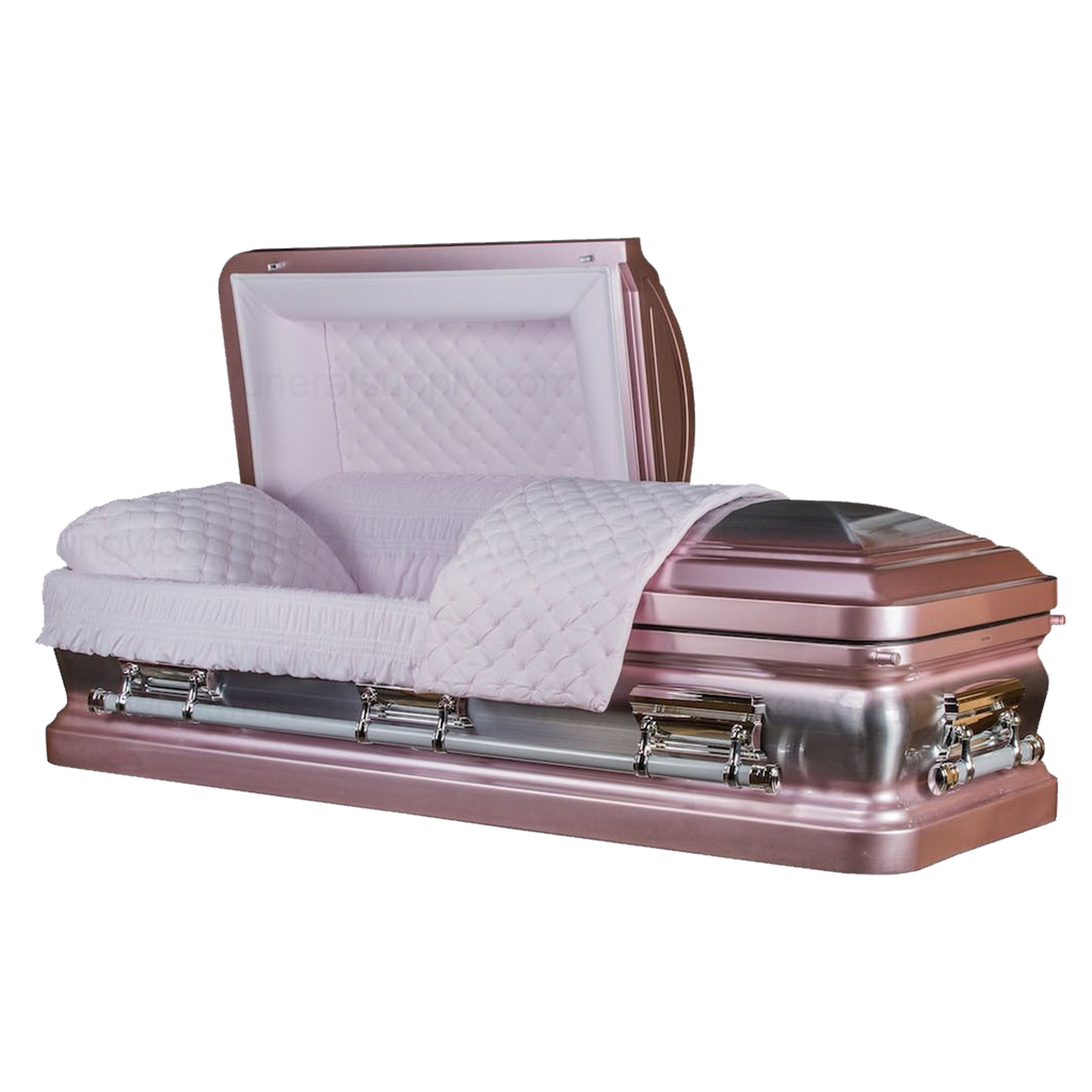 Onyx Rose Metal Casket — rose 18-gauge steel with pink velvet interior (view 2)