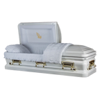 Onyx White Metal Casket — white 18-gauge steel with white velvet interior (view 2)