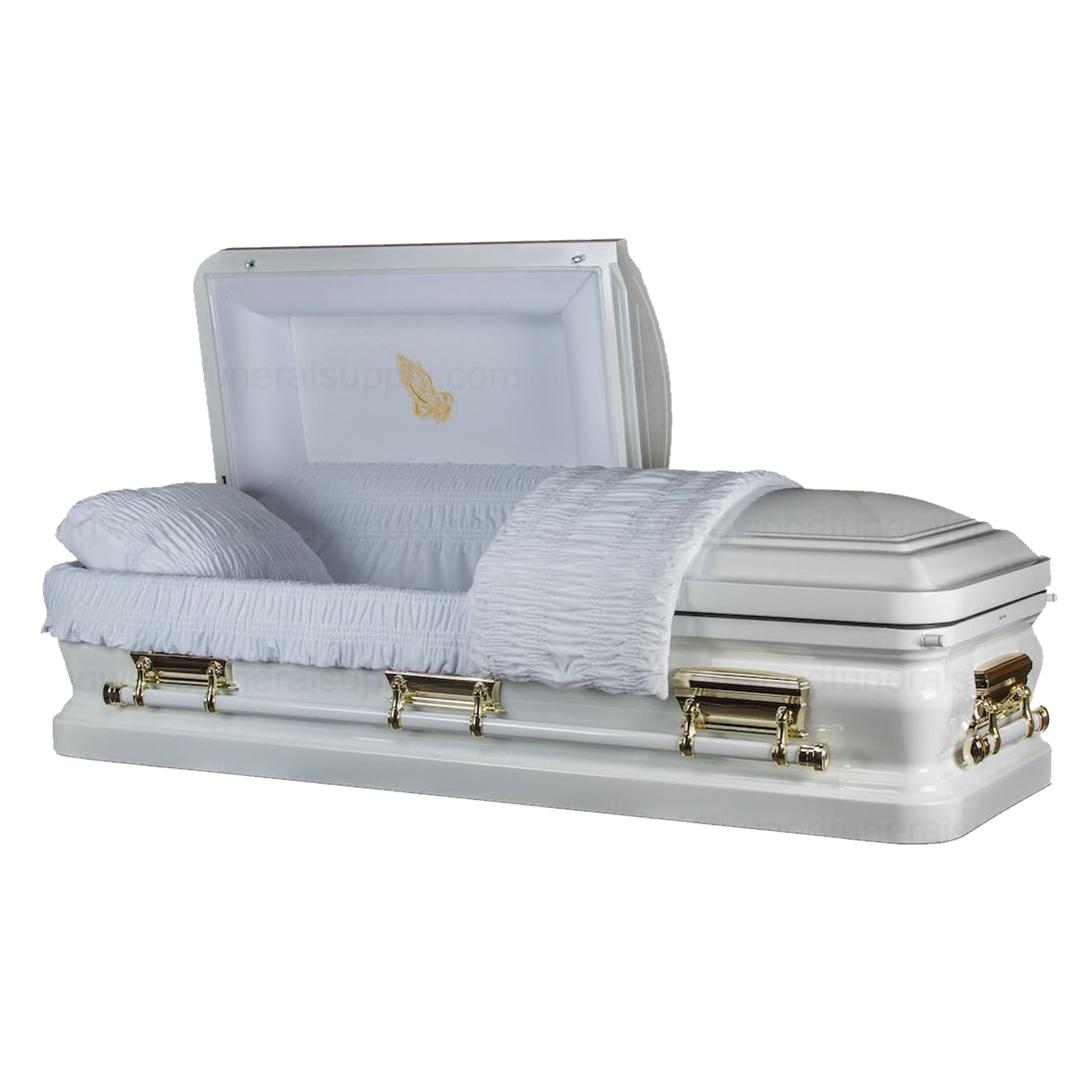 Onyx White Metal Casket — white 18-gauge steel with white velvet interior (view 2)