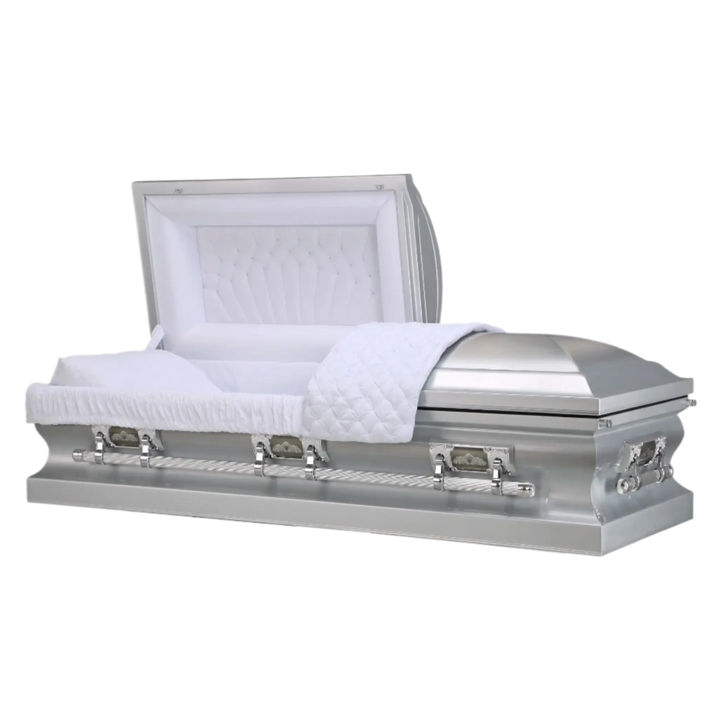 Oracle Silver Stainless Steel casket — white velvet interior