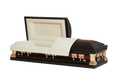 Orion Series Aegean Copper casket — black 18-gauge steel with ivory velvet interior
