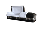 Orion Series Black And Silver Brush casket — black 18-gauge steel with white velvet interior (view 2)