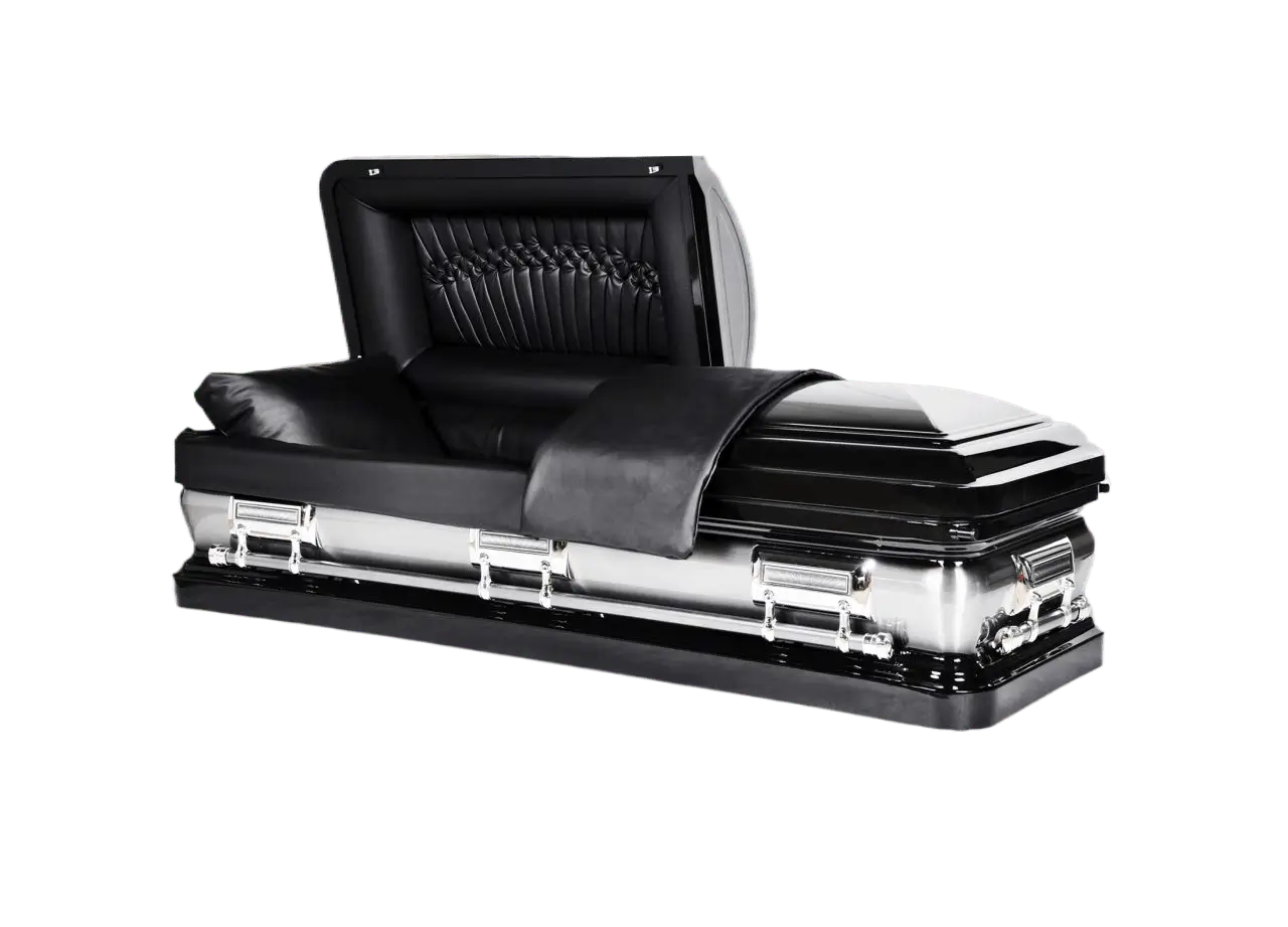 Orion Series Black Leather casket — black 18-gauge steel with black brushed interior (view 2)