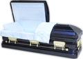 Orion Series Blue and Gold casket — blue 18-gauge steel with blue velvet interior