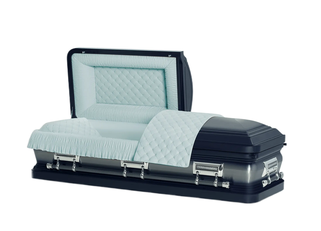 Clair Series Blue casket — blue 20-gauge steel with blue crepe interior (view 3)