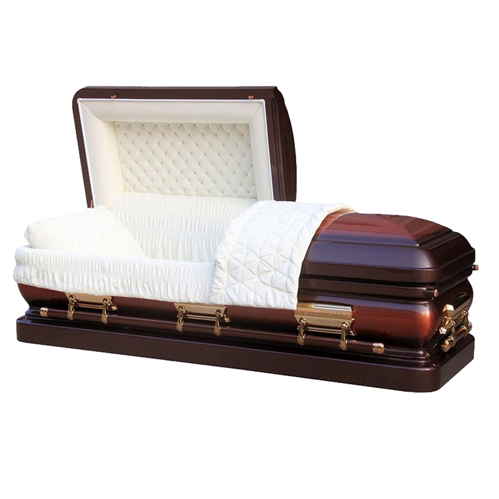 Orion Series Bronze casket — bronze 18-gauge steel with white velvet interior (view 2)