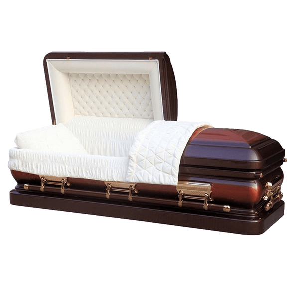 Orion Series Bronze casket — bronze 18-gauge steel with white velvet interior