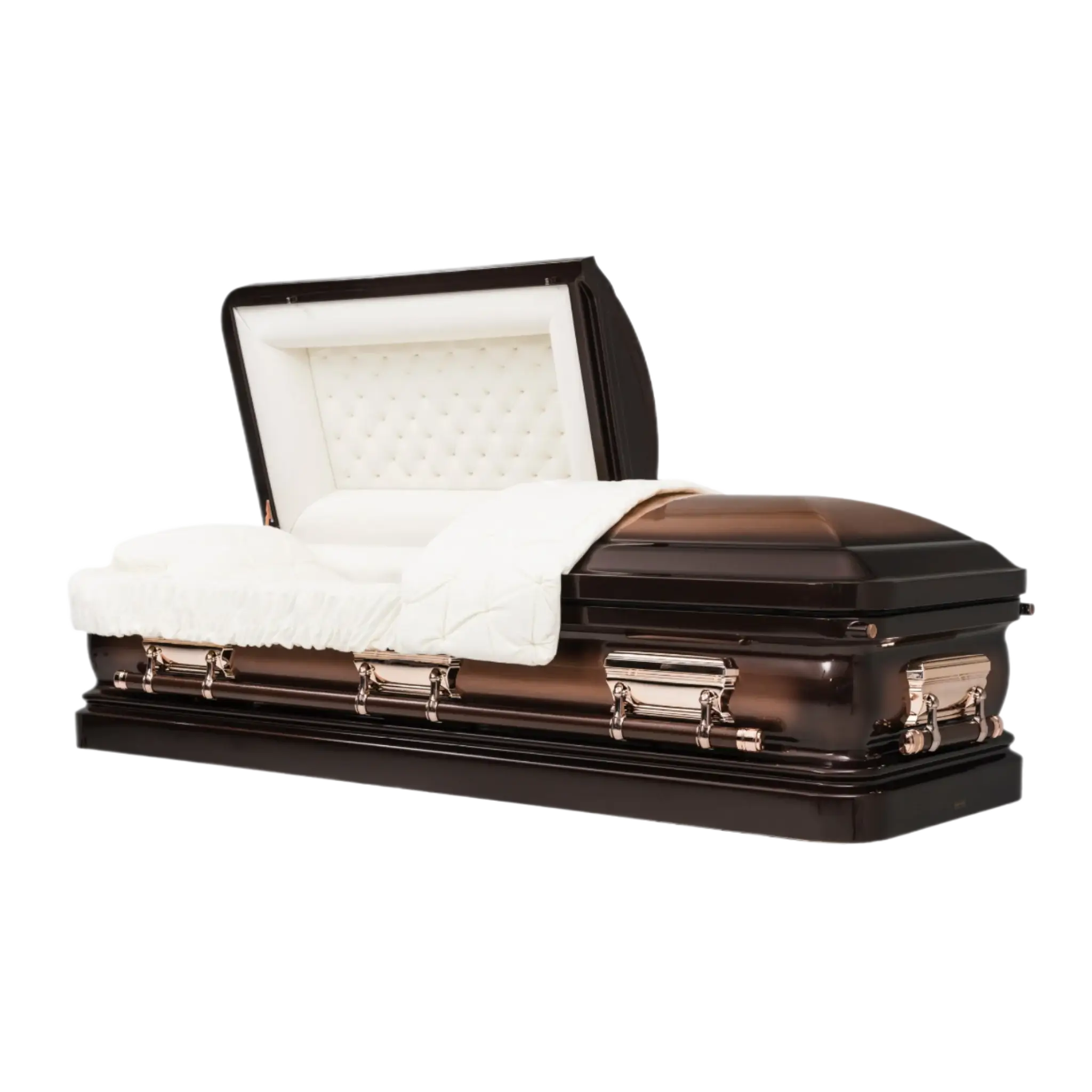 Orion Series Brown Brushed casket — brown 18-gauge steel with white velvet interior