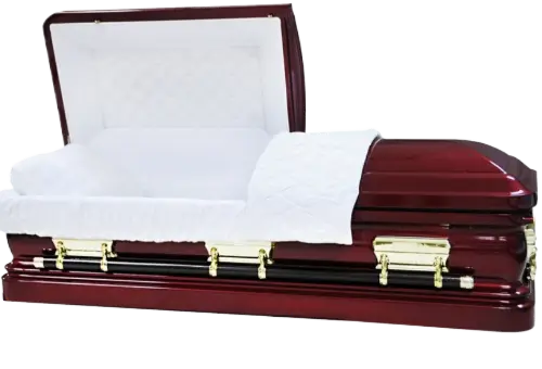 Orion Series Burgundy casket — burgundy 18-gauge steel with white velvet interior