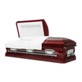 Orion Series Cherry Red casket — red 18-gauge steel with white velvet interior