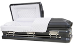 Orion Series Dark Gray casket — gray 18-gauge steel with white velvet interior (view 2)