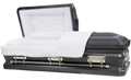 Orion Series Dark Gray casket — gray 18-gauge steel with white velvet interior