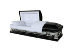 Orion Series Ebony/Silver casket — black 18-gauge steel with white velvet interior (view 2)